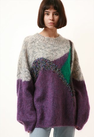 80S VINTAGE OVERSIZED MULTI WOOL KNITWEAR JUMPER 1091