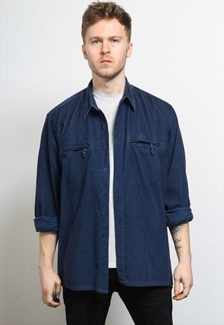 VINTAGE CORDUROY CORD SHIRT BLUE
