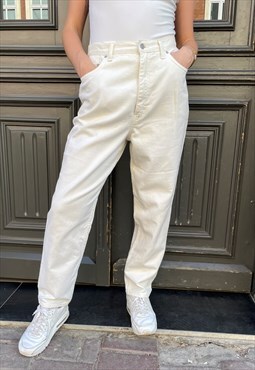 Vintage 80s White Cotton Jeans Denim High Rise Tapered Pants