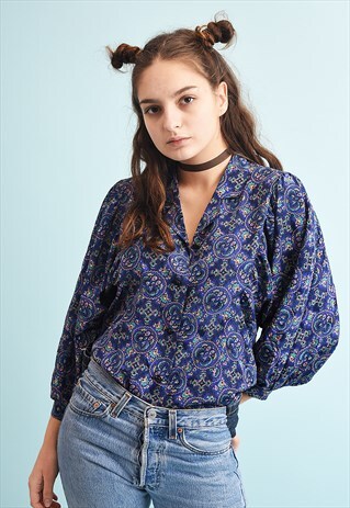 80'S RETRO PUFF-SLEEVE MOMS BLOUSE TOP