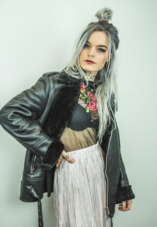 SHEEPSKIN & PREMIUM BLACK LEATHER BIKER JACKET (UNISEX CUT)