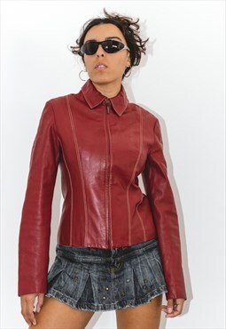 Vintage Y2k Biker Leather Jacket in Red