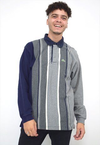 VINTAGE 90S LACOSTE GREY NAVY POLO SWEATER