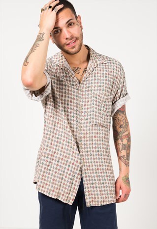 VINTAGE 80S CRAZY PRINT SHIRT/ S1799