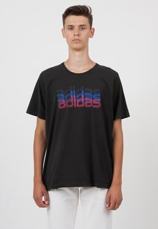 90S VINTAGE BLACK ADIDAS LOGO CREW NECK T-SHIRT