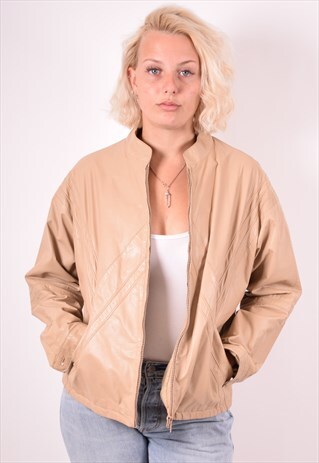 WOMENS VINTAGE FAUX LEATHER JACKET XL BEIGE 90S
