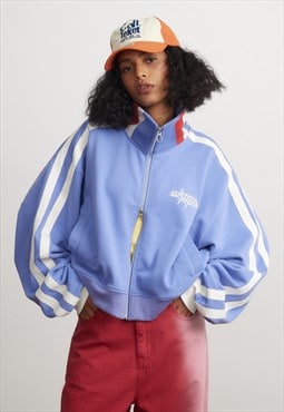 Retro track jacket cropped utility sports bomber in purple