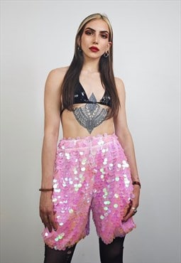 Pink sequin shorts mermaid trousers fantasy luminous pants