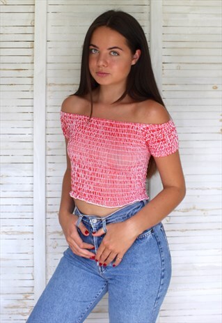 90'S RETRO STRIPED RED CROP TOP