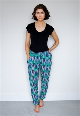 New green and blue printed trousers by Zack