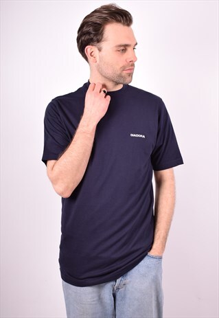 DIADORA MENS VINTAGE T-SHIRT TOP MEDIUM BLUE 90S