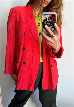 Vintage Red Linen Smart Casual Summer Ladies Blazer Jacket L