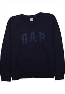 Vintage 90's Gap Sweatshirt Spellout Crew Neck Navy Blue