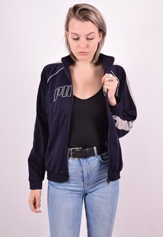 PUMA WOMENS VINTAGE TRACKSUIT TOP JACKET XL NAVY BLUE 90'S