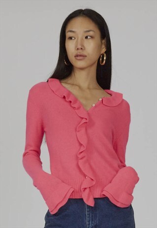 VINTAGE PREMIUM 90'S D&G HOT PINK ANGORA FRILL CARDIGAN