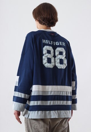 VINTAGE TOMMY HILFIGER 90S BLUE BIG LOGO TOP SHIRT