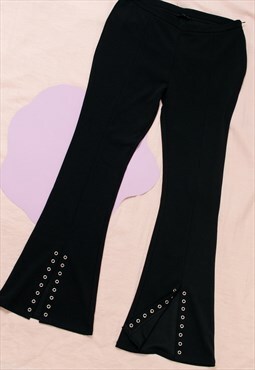 Vintage Flare Trousers Y2K Rave Slit Lace-up Pants Low Rise