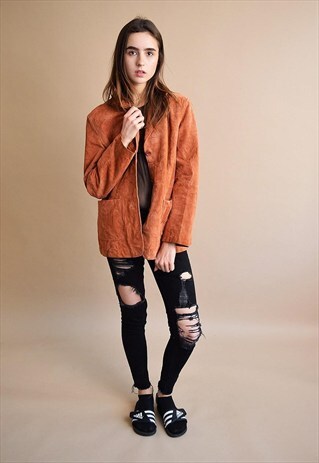 VINTAGE 90'S RETRO GENUINE SUEDE BROWN NEUTRAL JACKET