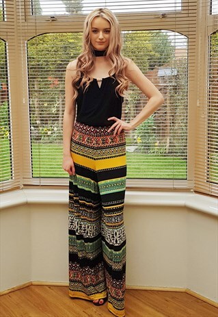 VINTAGE BLACK MULTI COLOURED JUMPSUIT PLAYSUIT