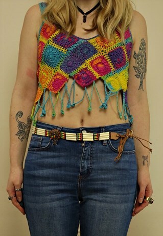 VINTAGE 70'S BEADED CONCHO FEATHER BELT