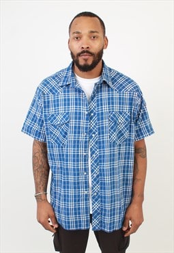 Vintage wrangler blue check western short sleeve shirt