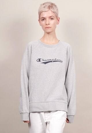 VINTAGE 90'S LIGHT GREY CHAMPION LOGO SWEATSHIRT