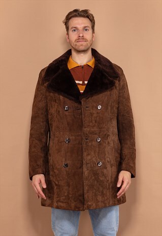 VINTAGE 90'S MEN SHERPA COAT IN BROWN