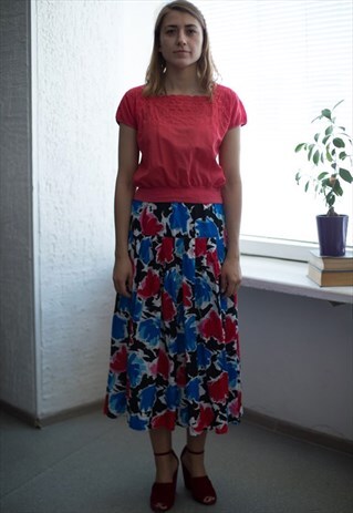 VINTAGE 90'S MULTI COLOUR HIGH WAISTED MIDI SKIRT