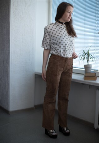VINTAGE 80'S CAMEL SUEDE STRAIGHT TROUSERS