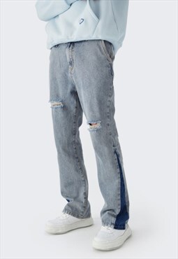 Kalodis ripped panel distressed loose jeans
