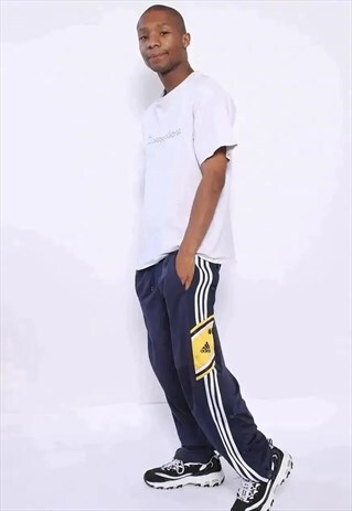 VINTAGE ADIDAS LOGO THREE STRIPE TRACK BOTTOMS NAVY BLUE