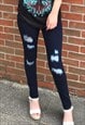 NAVY BLUE DISTRESSED MID-RISE SKINNY JEANS
