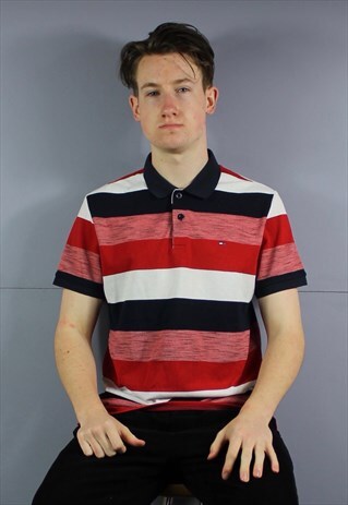 VINTAGE TOMMY HILFIGER POLO SHIRT IN RED STRIPES WITH EMBROI