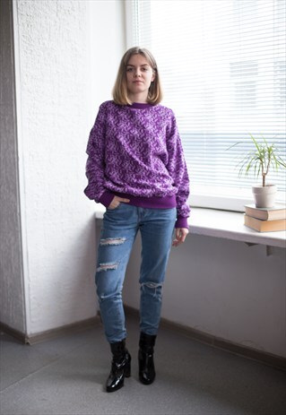 VINTAGE 80'S PURPLE PATTERNED KNITTED JUMPER