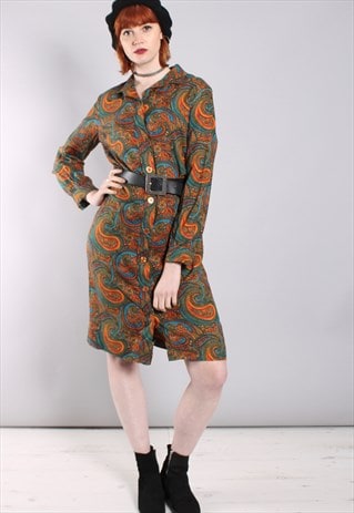 VINTAGE 70S PAISLEY PATTERNED SHIRT DRESS