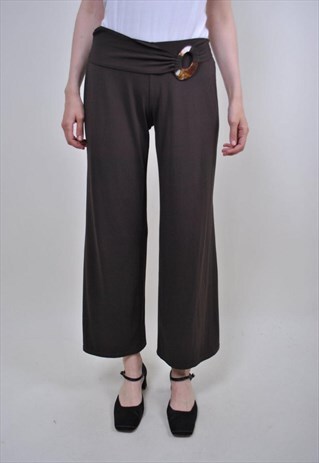 VINTAGE BROWN WIDE CROPPED TROUSERS