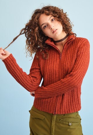 90'S RETRO GRUNGE JAZZY RIBBED KNIT TEEN CARDIGAN