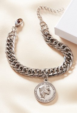 Audrey Hepburn Chunky Curb Chain Bracelet Silver