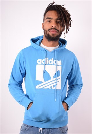 ADIDAS MENS VINTAGE HOODIE JUMPER SMALL BLUE 90S