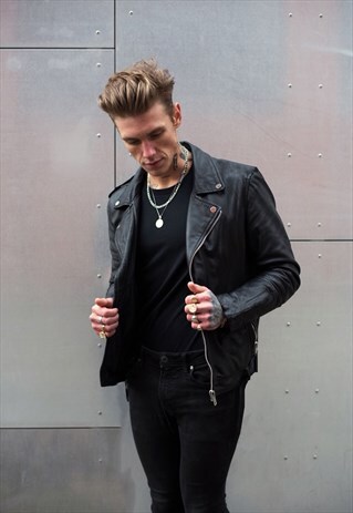 ESSENTIAL BIKER SMART REAL LEATHER JACKET COAT - BLACK
