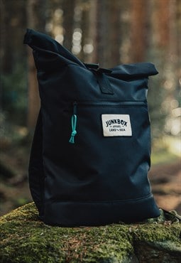 'The Adventurer' Recycled Roll-Top Backpack in Black