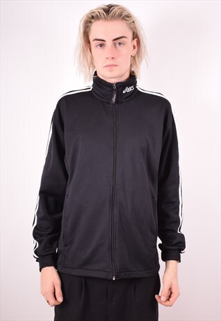 ASICS MENS VINTAGE TRACKSUIT TOP JACKET SMALL BLACK 90S