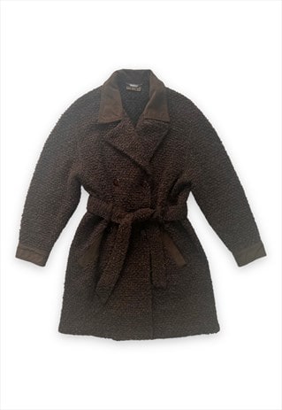 VINTAGE FENDI COAT BELTED JACKET WOOL MIX BROWN