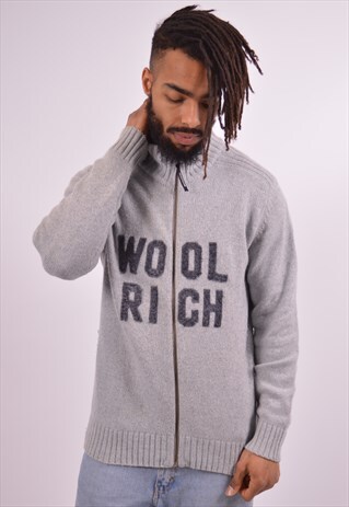 WOOLRICH MENS VINTAGE CARDIGAN SWEATER LARGE GREY 90S