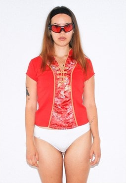 Vintage 90s asian top in red / gold