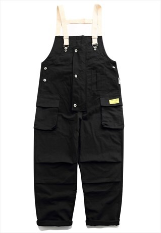 Utility overalls cargo pocket playsuit retro dungarees black