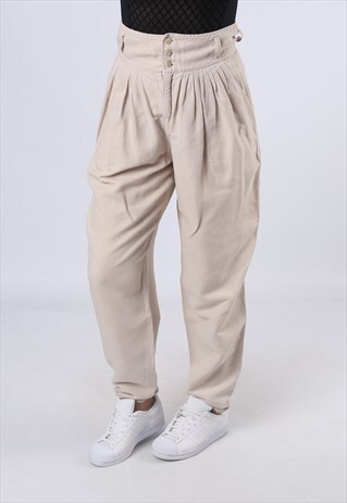 HIGH WAISTED TROUSERS PLAIN WIDE TAPERED UK 12 (GK3M)
