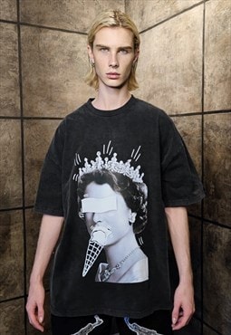 Queen t-shirt premium vintage wash punk grunge tee in grey