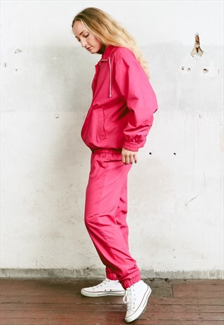 VINTAGE 80S HOT PINK TRACKSUIT SHELLSUIT