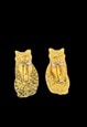 70'S VINTAGE BLUE ENAMEL GOLD METAL CAT EARRINGS CLIP ON